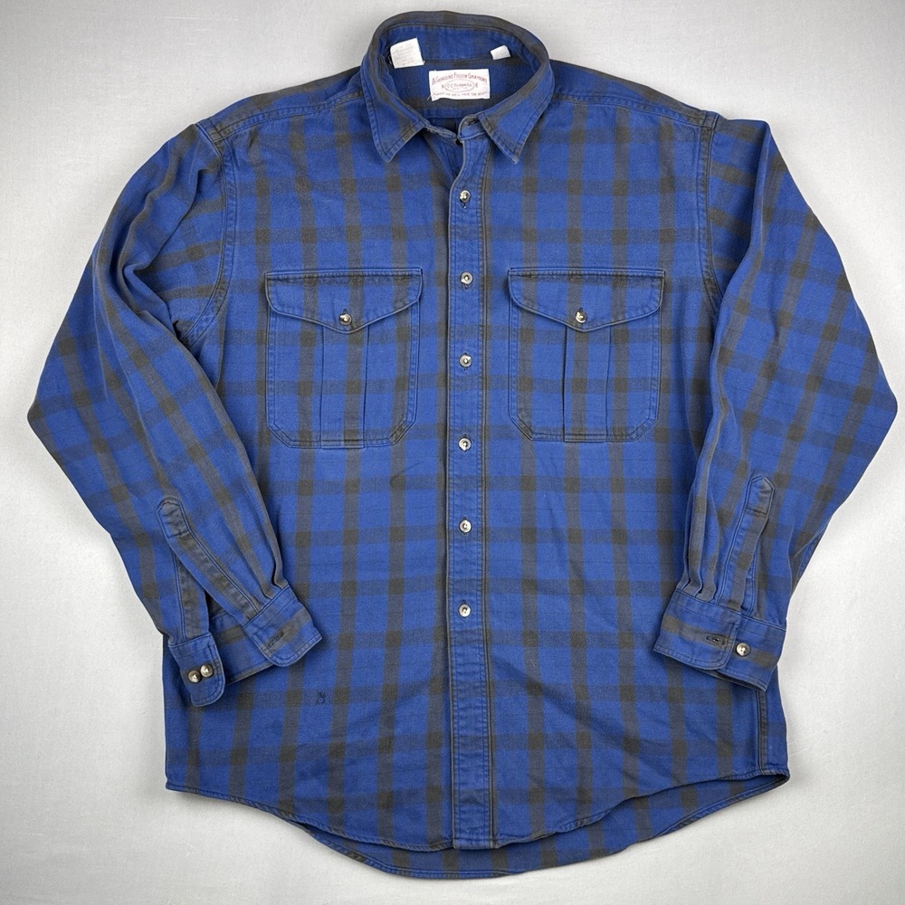Filson Alaskan Guide Shirt Vintage 90s Large USA Made Blue Plaid Flannel